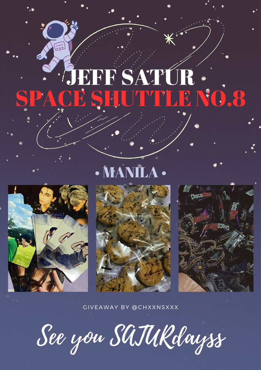 chxxnsxxx's tweet image. ☁🪐  JEFF SATUR: SPACE SHUTTLE NO. 8  in Manila ☁️🪐 @jeffsatur

☁︎ fan support by: @chxxnsxxx 

🪐 open for all saturdayss! 💜
🪐 like &amp;amp; rt
🪐time and location: TBA
🪐 1:1 | VV LIMITED QTY

#JeffSatur #JeffSaturSpaceShuttleNo8AsiaTour #JeffSaturAsiaTour #Saturdayss