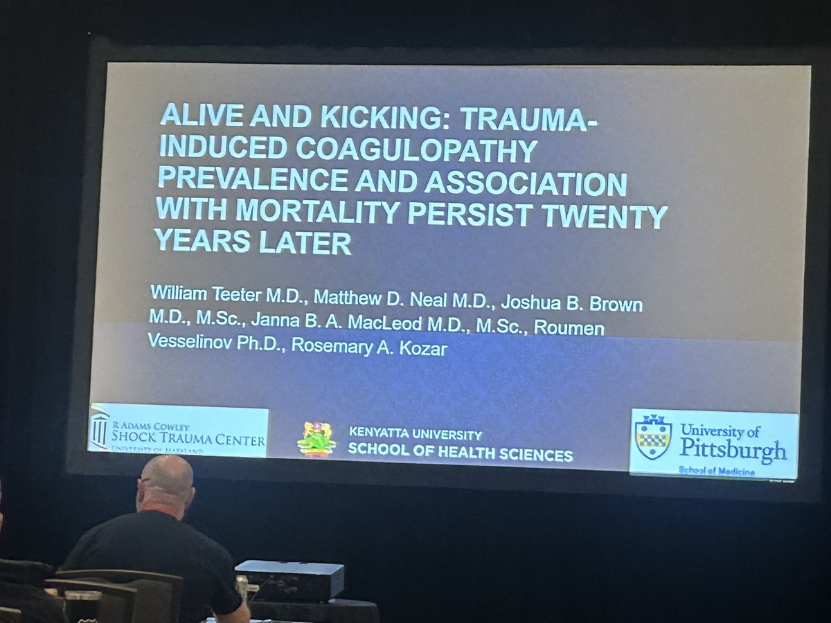 Awesome collaboration and presentation by Bill Teeter from @shocktrauma showing that TIC is still prevalent and highly associated with mortality 20yrs after the original descriptions by MacLeod and @karimbrohi #WTA2024 @WesternTrauma @joshua_b_brown @PittTTMRC