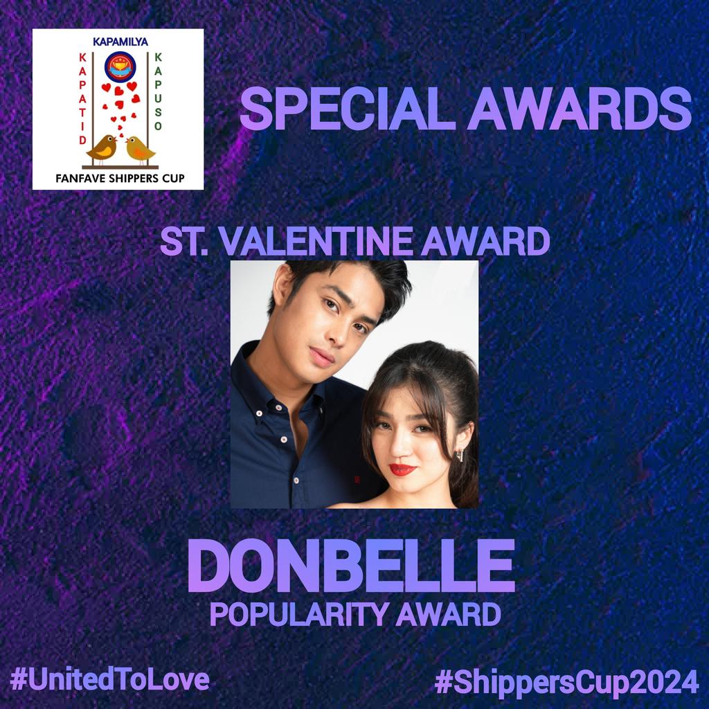 ShippersCup's tweet image. ST. VALENTINE POPULARITY AWARD goes to #DonBelle 

The Popularity Award is based on how the Loveteam being a Popular not only to the Casual Viewers but also to Global Market