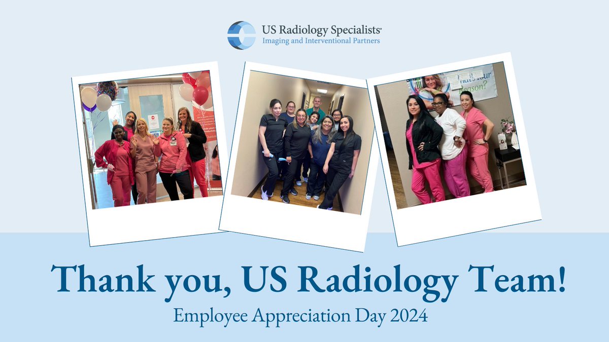 Happy Employee Appreciation Day to the US Radiology team! 
 
Today and always, we celebrate the dedicated individuals who make US Radiology Specialists a best-in-class provider of patient care for the communities we serve. 

#EmployeeAppreciationDay #RadLeaders #Radiology