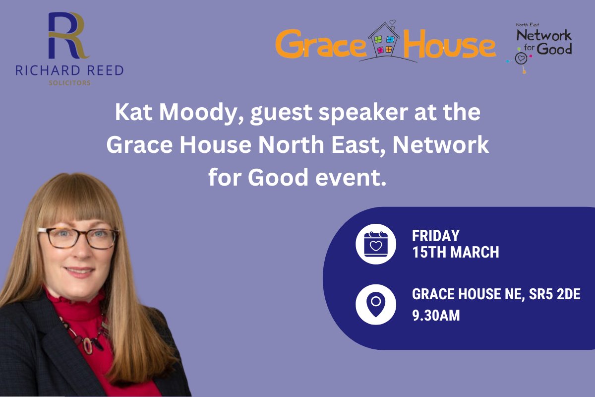 We’re delighted that our employment law solicitor, Kat Moody, will be the guest speaker at next week’s @GraceHouse10 Network for Good event. The Network for Good business club is a great way to network with fellow businesses, we’re looking forward to seeing everybody there.