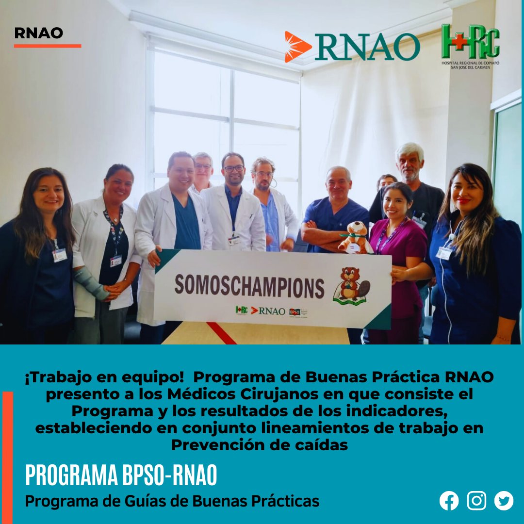 ¡Trabajo en Equipo! Programa de Buenas Prácticas RNAO presento a los Médicos Cirujanos en que consiste el Programa y los resultados de los indicadores, estableciendo en conjunto lineamientos de trabajo . 💯👏 @DorisGrinspun @rpintornao @RNAO #BPSO @hospitalcopiapo