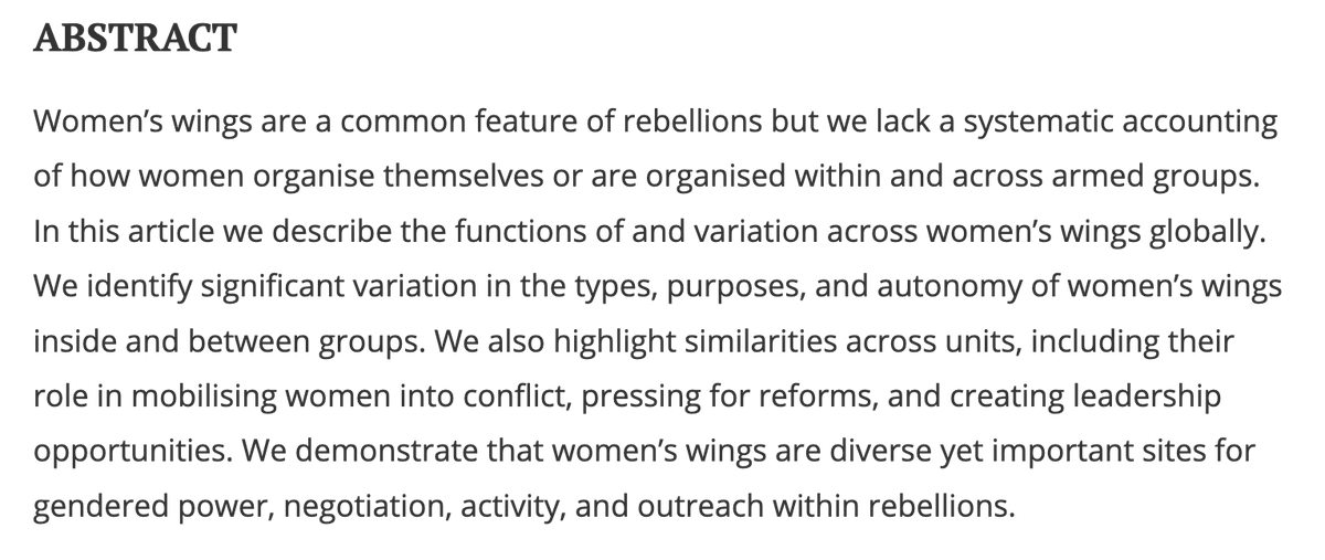 My latest article, with Meredith Loken, is now available! Check out 'Women’s Wings in Rebel Organisations: Prevalence, Purposes and Variations' doi.org/10.1080/136982…