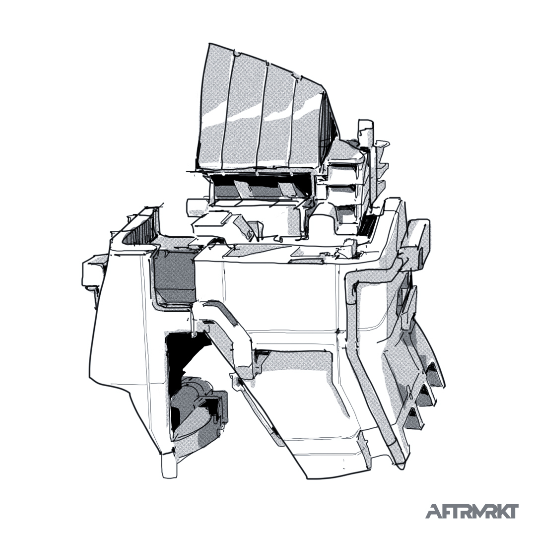 Architectural forms sketches AFTRMRKT Artbook available through the online store. aftrmrktstore.com #conceptart #cyberpunk #scifiart #aftrmrkt #draw #drawing #lineart #sketch #architecture #briansum