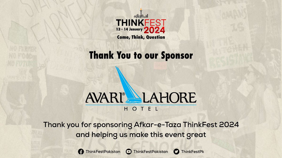 BangashYK's tweet photo. Thank you @AvariLahore for being a sponsor of #ThinkFest2024! A number of world class scholars really enjoyed their stay at your hotel. https://t.co/pFrHaHtT7L