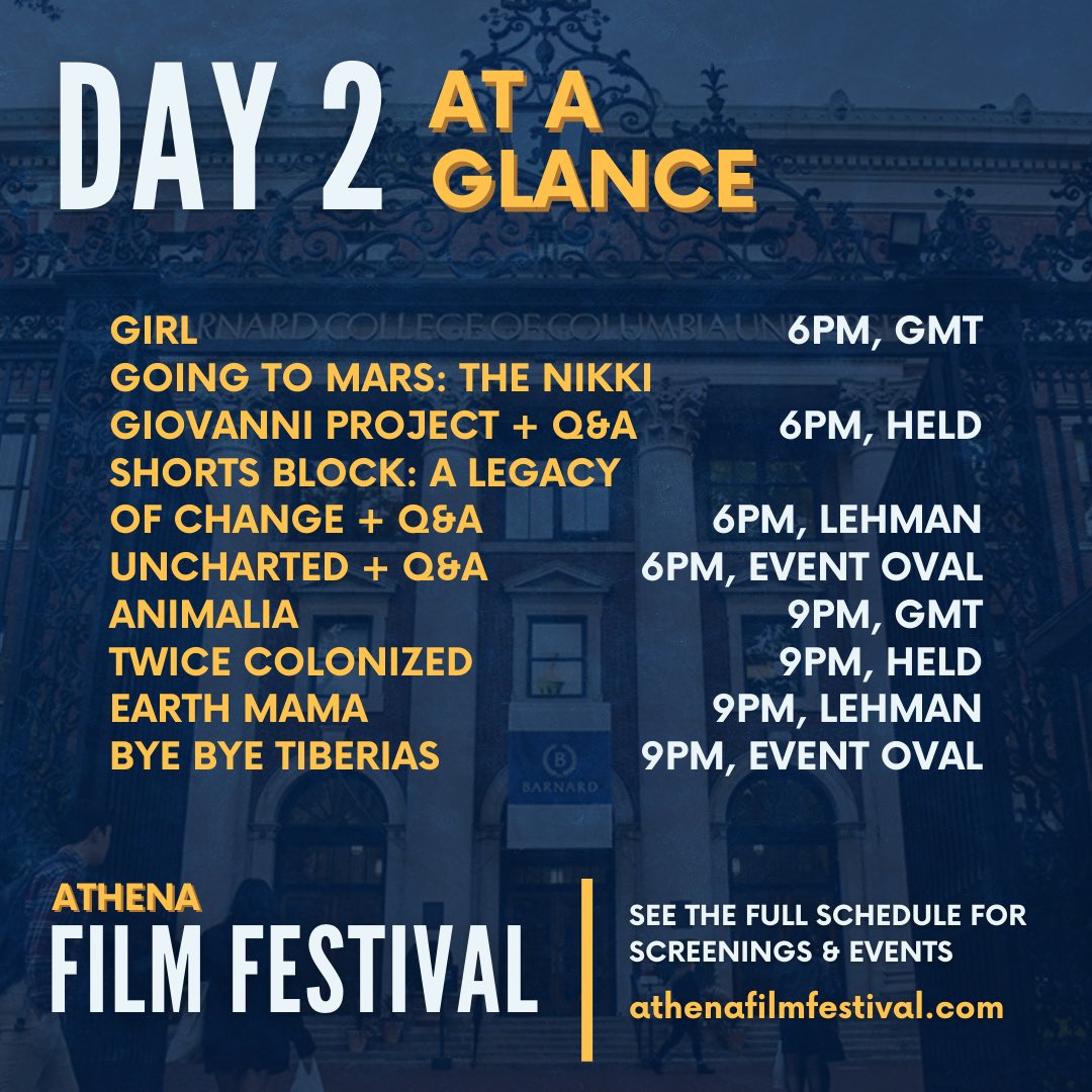 Day 2 of #AthenaFilmFestival 2024 is here! Tonight's lineup is filled with stories of change and lasting legacy, intertwined with 3 filmmaker Q+As.

It's not too late to grab tickets: athenafilmfestival.com