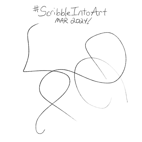 Here's the March 2024 scribble! What does it look like to you? Transform the scribble into art to share anytime this month. Use #scribbleintoart!