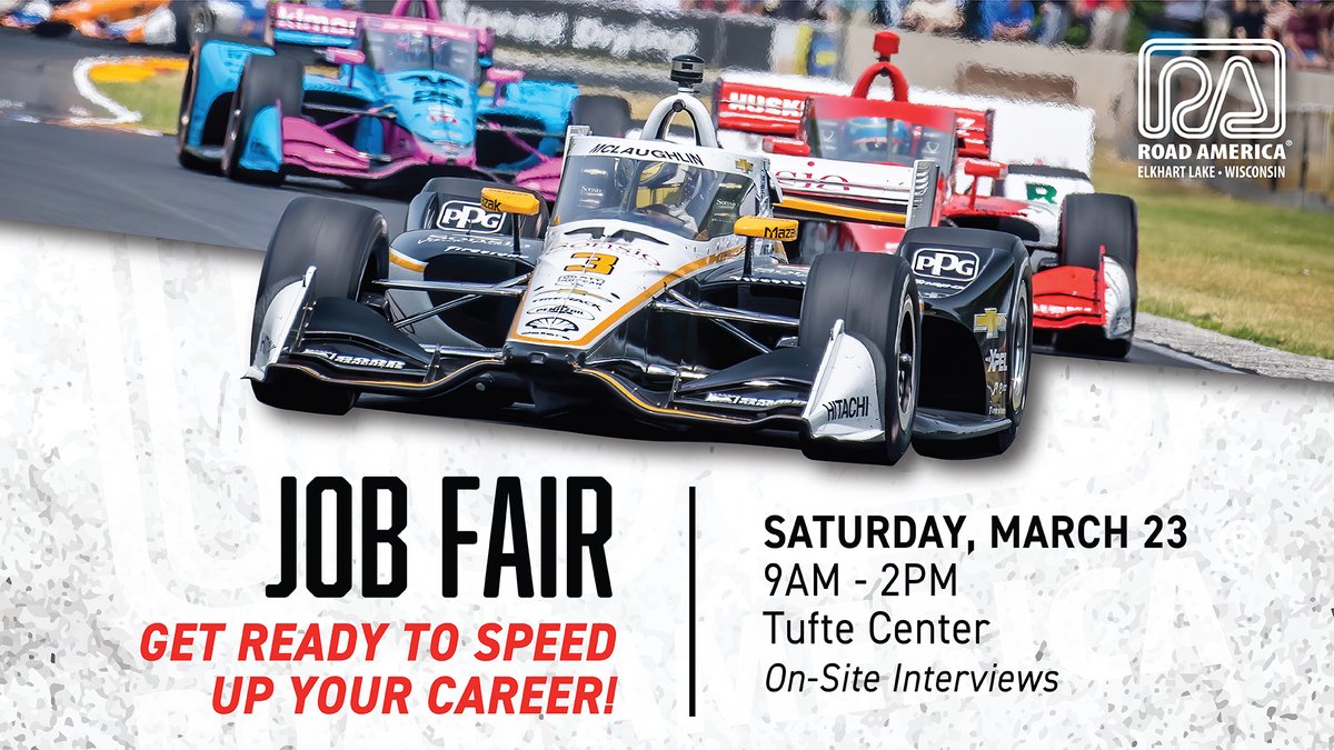 Join us on March 23rd at Road America, where you'll have the chance to connect with our team, learn about exciting career paths, and maybe even land your dream job! 🌟✨ Spread the word and tag your friends. Additional Details: bit.ly/48E7ajV #jobs // #JobFair //…