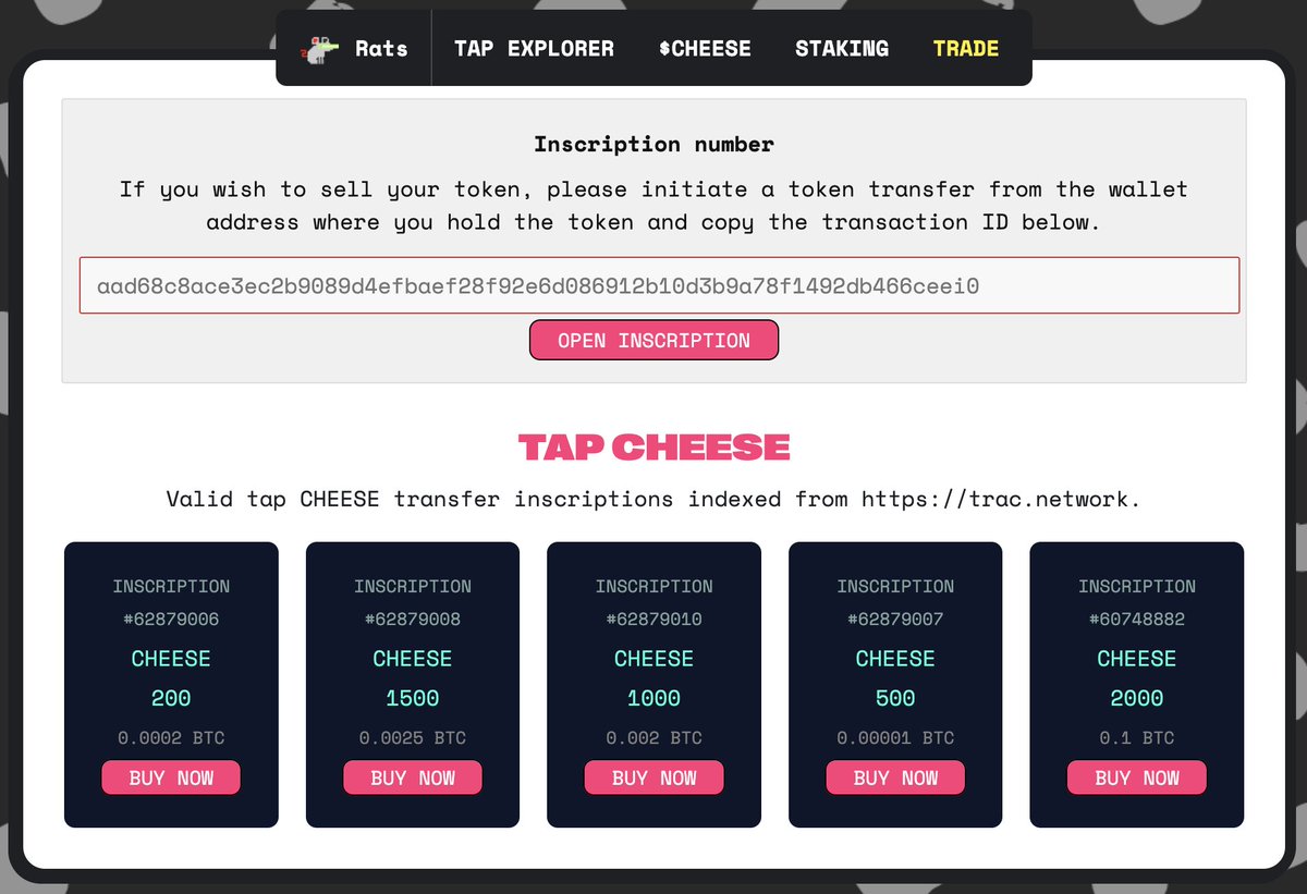 OrdiRats - BTC (@ratsonchain) on Twitter photo The first token project with a marketplace on <a href="/tap_protocol/">TAP Protocol</a> is now live!
Listing is free, and there's no market commission on purchases.
Check it out here!
ordirats.xyz/listings
$CHEESE $TRAC $PIPE $TAP <a href="/trac_btc/">PushTopia🟧</a> The first token project with a marketplace on <a href="/tap_protocol/">TAP Protocol</a> is now live!
Listing is free, and there's no market commission on purchases.
Check it out here!
ordirats.xyz/listings
$CHEESE $TRAC $PIPE $TAP <a href="/trac_btc/">PushTopia🟧</a>