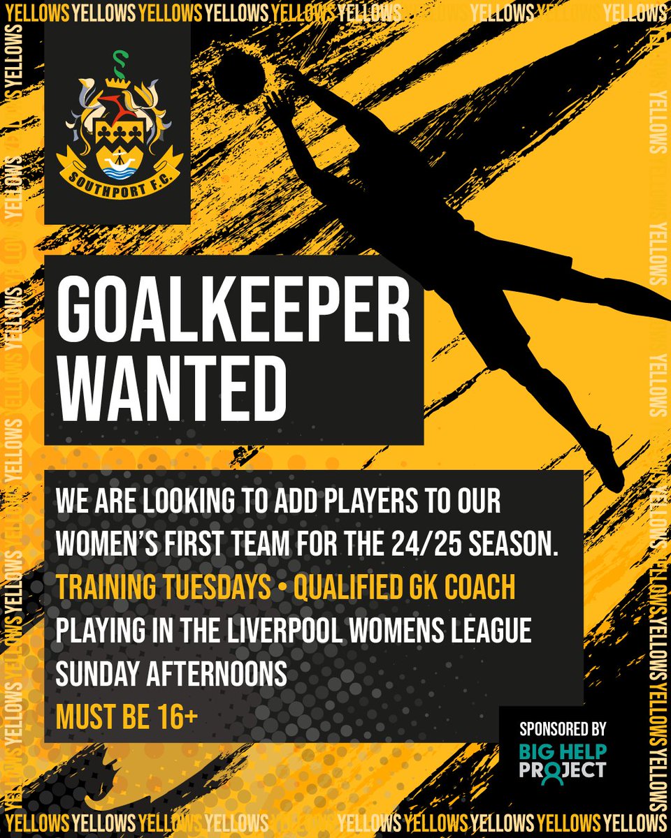 Calling all female goalkeepers! 🧤Join Southport FC Women! With a qualified GK coach, training Tuesdays & Sunday matches. Dedicated goalkeeper training next season! DM for info! #GoalkeeperWanted #SouthportFCWomen