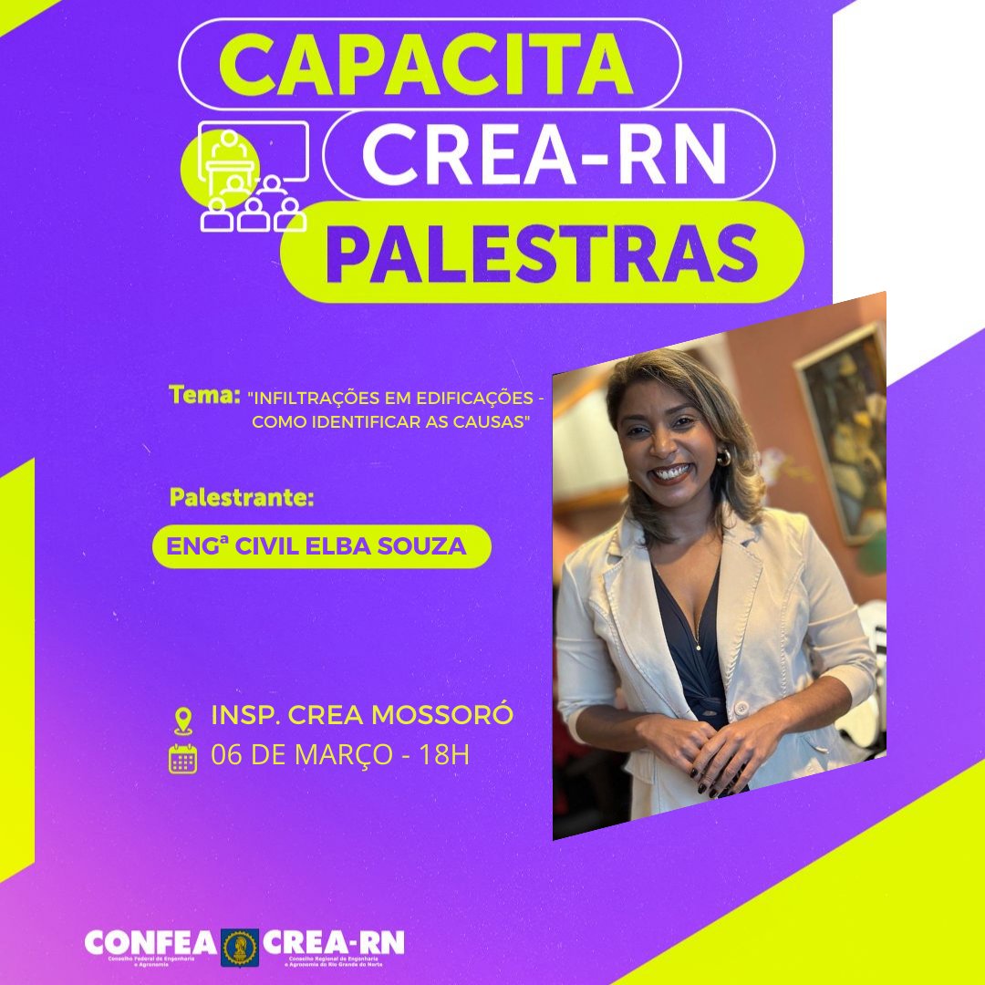 O CAPACITA CREA-RN PALESTRA TEM PARADA EM MOSSORÓ! 📍

Com tema: "Infiltrações em edificações: Como identificar as causas", o evento acontece na próxima quarta-feira (06), às 18h, na Inspetoria do Crea-RN em Mossoró.

INSCRIÇÕES: crea-rn.org.br/capacita-crea-…