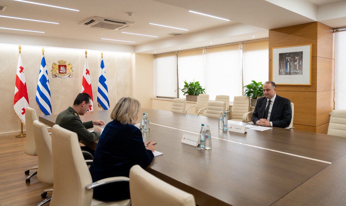 MoD Chikovani met w/ Amb of Greece to Georgia, Maria Theodorou and Defence attache The existing successful defence cooperation between 🇬🇪 & 🇬🇷 was underlined and ongoing projects in various directions were discussed during the meeting