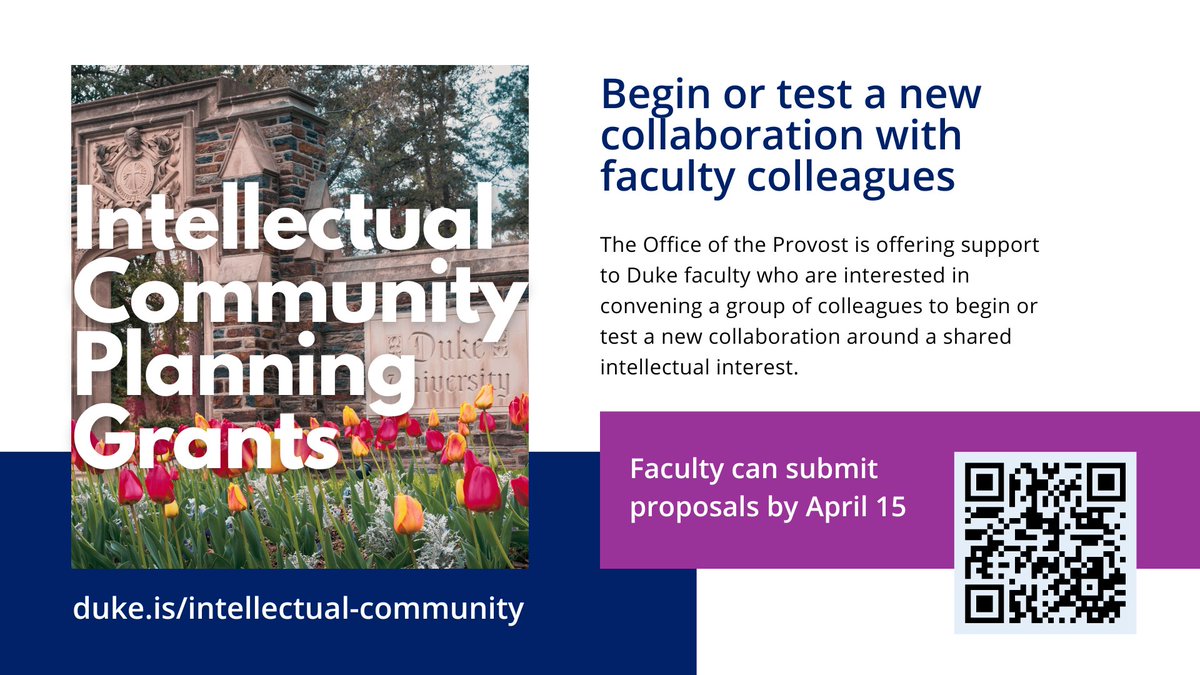 Duke faculty can request up to $5k to support their intellectual communities: See the RFP for details: duke.is/intellectual-c…
