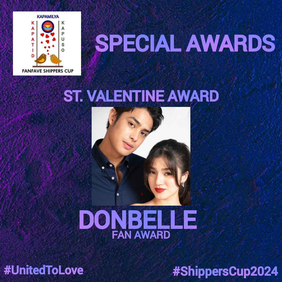 ShippersCup's tweet image. ST. VALENTINE FAN AWARD goes to the fans of #DonBelle (a.k.a. Bubblies)

Fan Award is based on the Most Hyped, Most Appreciated and the Most Active