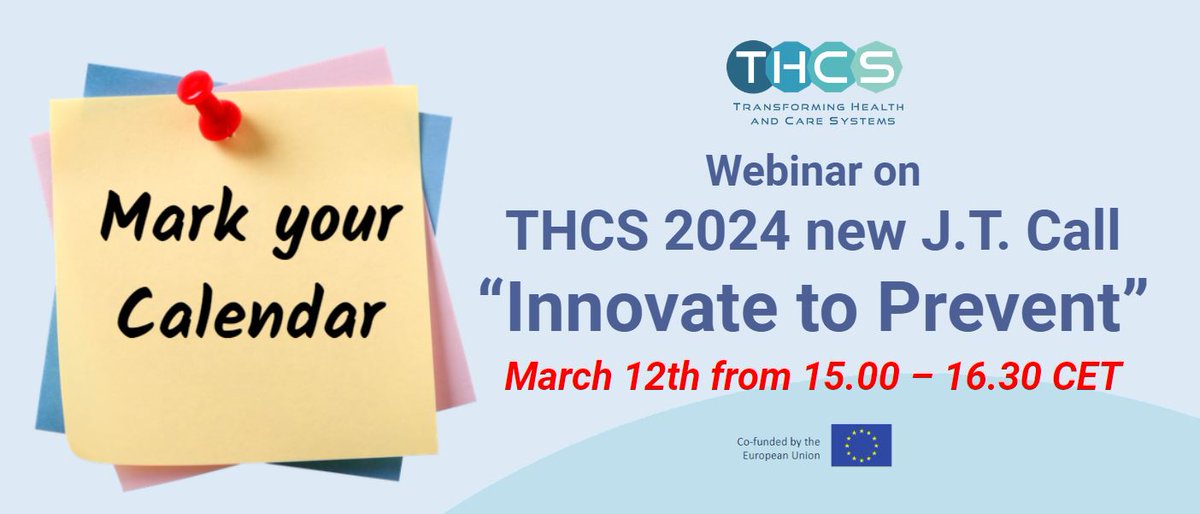 ❗❗ WEBINAR on THCS 2024 call ❗❗ 📅 If you want to know more about our second Joint Transnational call, join us for an online webinar on March 12th, from 15:00 to 16:30 CET 📚 ✍ Register here: zonmw.nl/en/form/thcs-w…