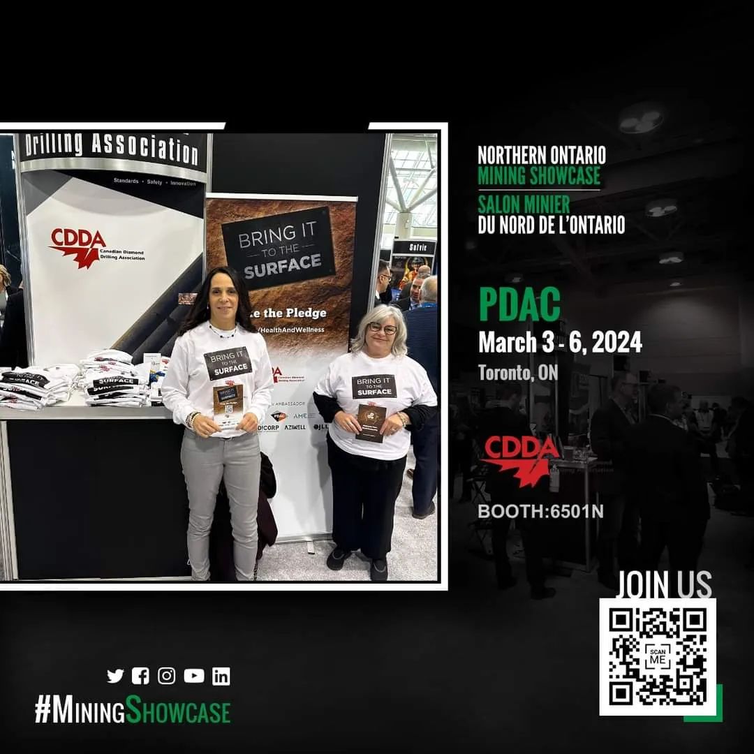 The Canadian Diamond Drilling Association will be exhibiting in the 2024 Northern Ontario Mining Showcase at PDAC. 

Join us in Toronto, Ontario from March 3 to 6, 2024 at Trade Show North: 6501N. 

#MiningShowcase #PDAC 2024 #mining #northernontario #canada