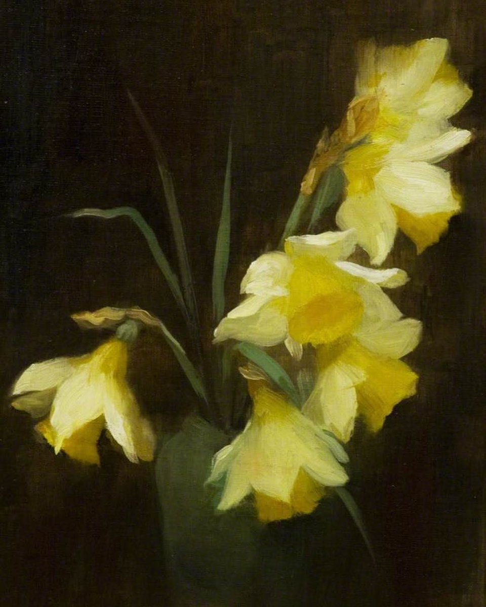 #Daffodils in a Vase, n.d., by #LouisaEllenPerman (Scottish, 1854–1921). Held by National Trust for Scotland, @CulzeanCastle, Garden &amp; Country Park; source, <a href="/artukdotorg/">Art UK</a>, artuk.org/discover/artwo… #StDavidsDay #1stMarch