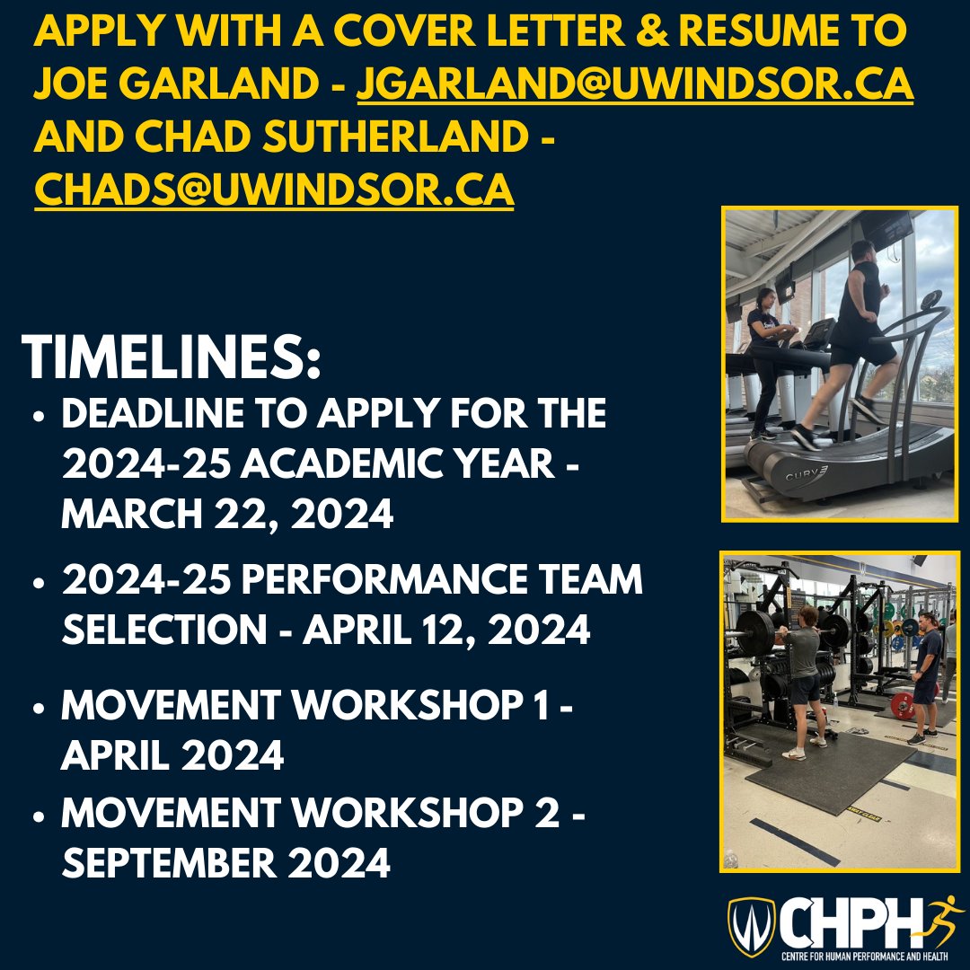 CHPHUWindsorKIN (@chphuwindsorkin) on Twitter photo Get involved with the Lancer Sports Performance Team! This is an amazing opportunity to get hands-on experience in varsity athletics and sport science!
<a href="/uwinkinesiology/">UWindsor Kinesiology</a> <a href="/WindsorLancers/">Windsor Lancers</a> <a href="/UWindsor/">University of Windsor</a> <a href="/Joey_G_AT/">Joe Garland</a> <a href="/Sutherland_CA/">Chad A. Sutherland</a> <a href="/andrewsperrotta/">Andrew S. Perrotta</a> Get involved with the Lancer Sports Performance Team! This is an amazing opportunity to get hands-on experience in varsity athletics and sport science!
<a href="/uwinkinesiology/">UWindsor Kinesiology</a> <a href="/WindsorLancers/">Windsor Lancers</a> <a href="/UWindsor/">University of Windsor</a> <a href="/Joey_G_AT/">Joe Garland</a> <a href="/Sutherland_CA/">Chad A. Sutherland</a> <a href="/andrewsperrotta/">Andrew S. Perrotta</a>