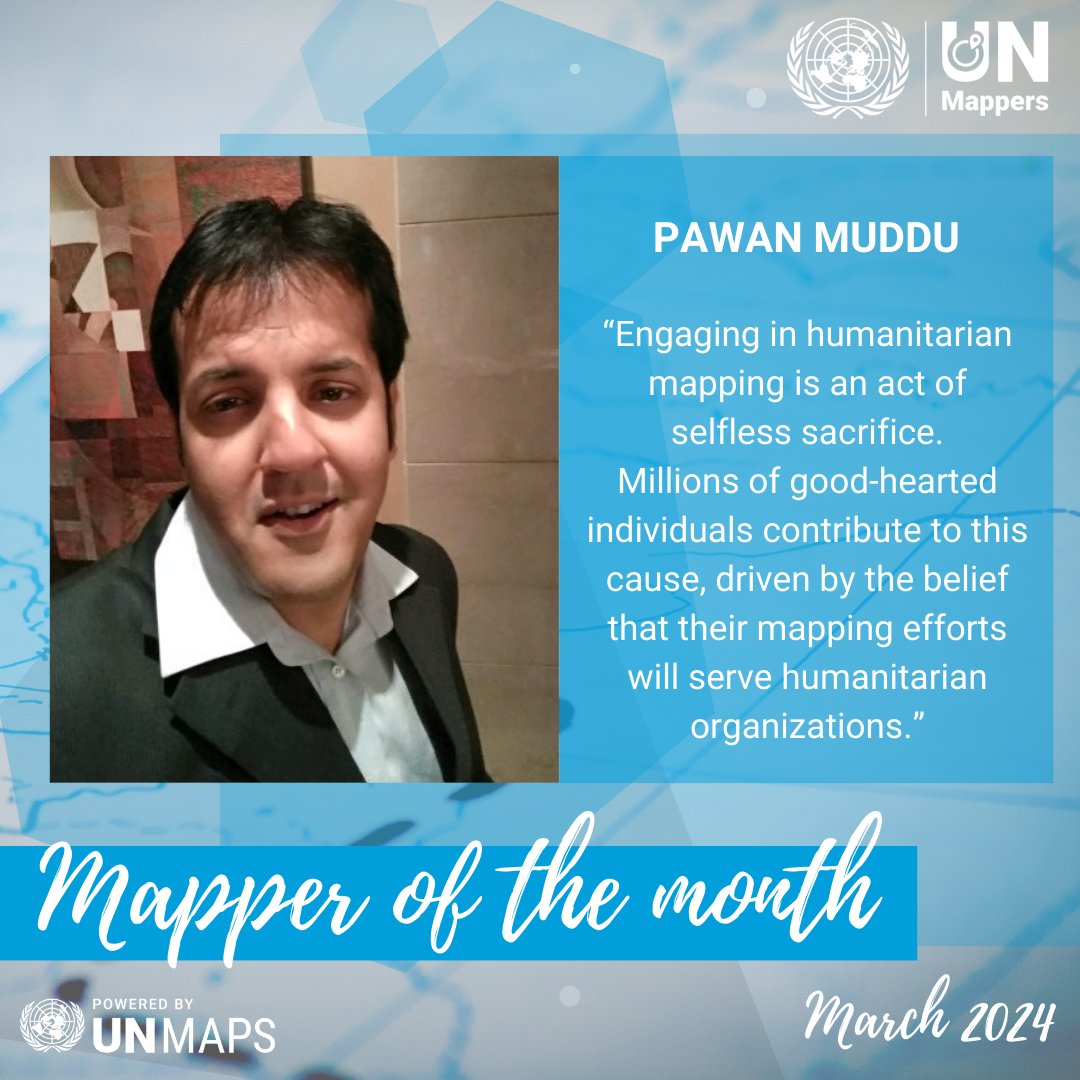 🌟 Our Mapper of the Month is Pawan Muddu, from India 🇮🇳 With a Geography background, Pawan has made notable contributions to UN Mappers projects and demonstrated dedication to enhancing Somalia's road network in our MapRoulette Challenge 🗺️ Read more 👉tinyurl.com/MOTM2403