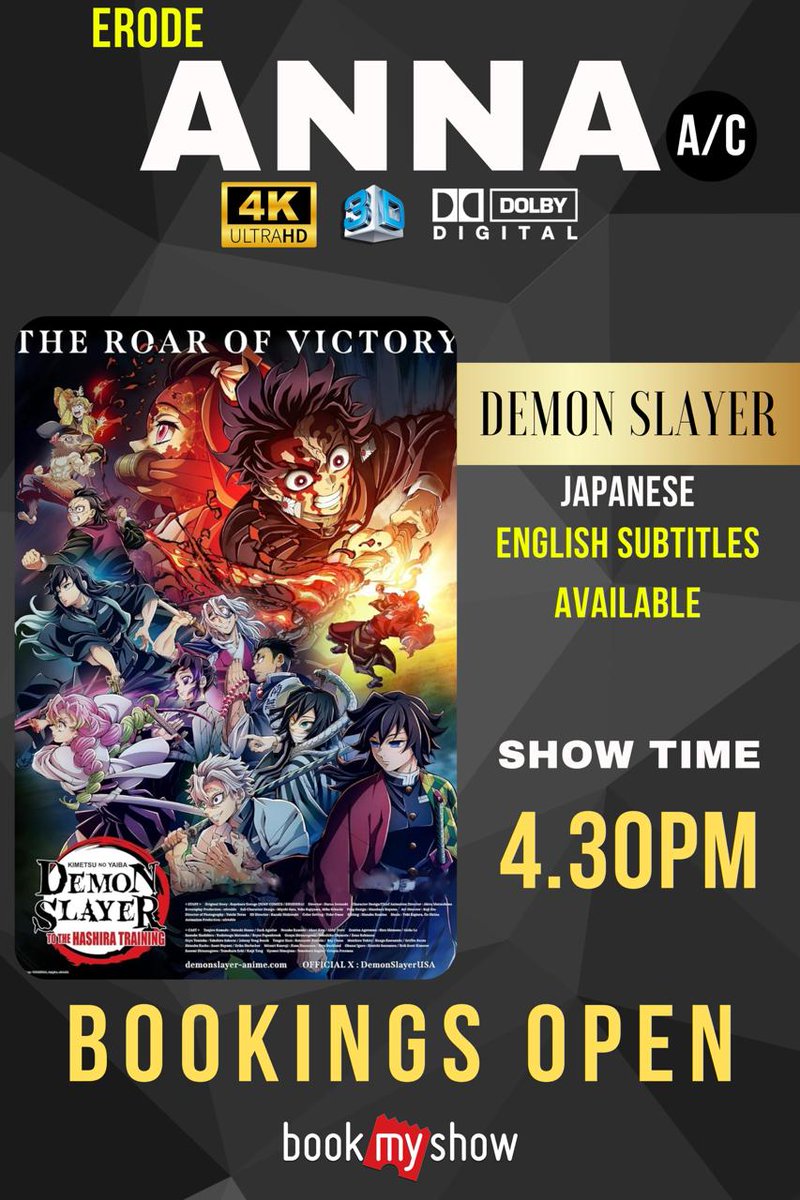 siddhu_viva's tweet photo. #DemonSlayer ~ in Anna Theatre #Erode

📽️For Bookings➡️ https://t.co/3n71rPIeOE

#demonslayertothehashiratraining #KimetsuNoYaiba #japanese #CineMinds https://t.co/gNHx5X5vwF