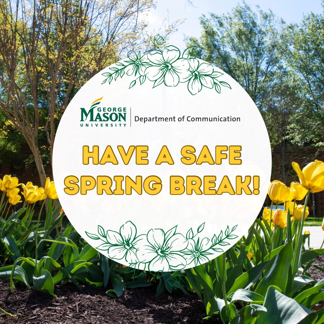 We’re counting down the hours until #springbreak! ⏳⏰🏖😎— Have a happy and ✨safe✨ break everyone! The #MasonCOMM main office will still be open during break for normal business hours. If you have any questions, please email comminfo@gmu.edu #MasonNation #HappySpringBreak