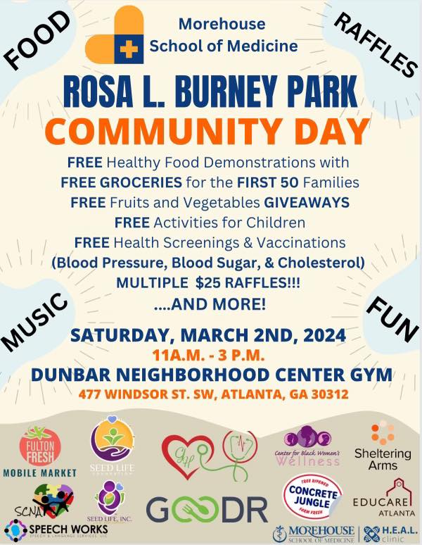 Don't miss the 2nd Annual Rosa L. Burney Park Community Day tomorrow, March 2! Enjoy music, free Chick-fil-A, health services, activities, and even groceries for the first 50 families! Head to Rosa L. Burney Park &amp; Dunbar Recreation Center for fun and more! 🎶👨🏾‍🍳⚕️🛒