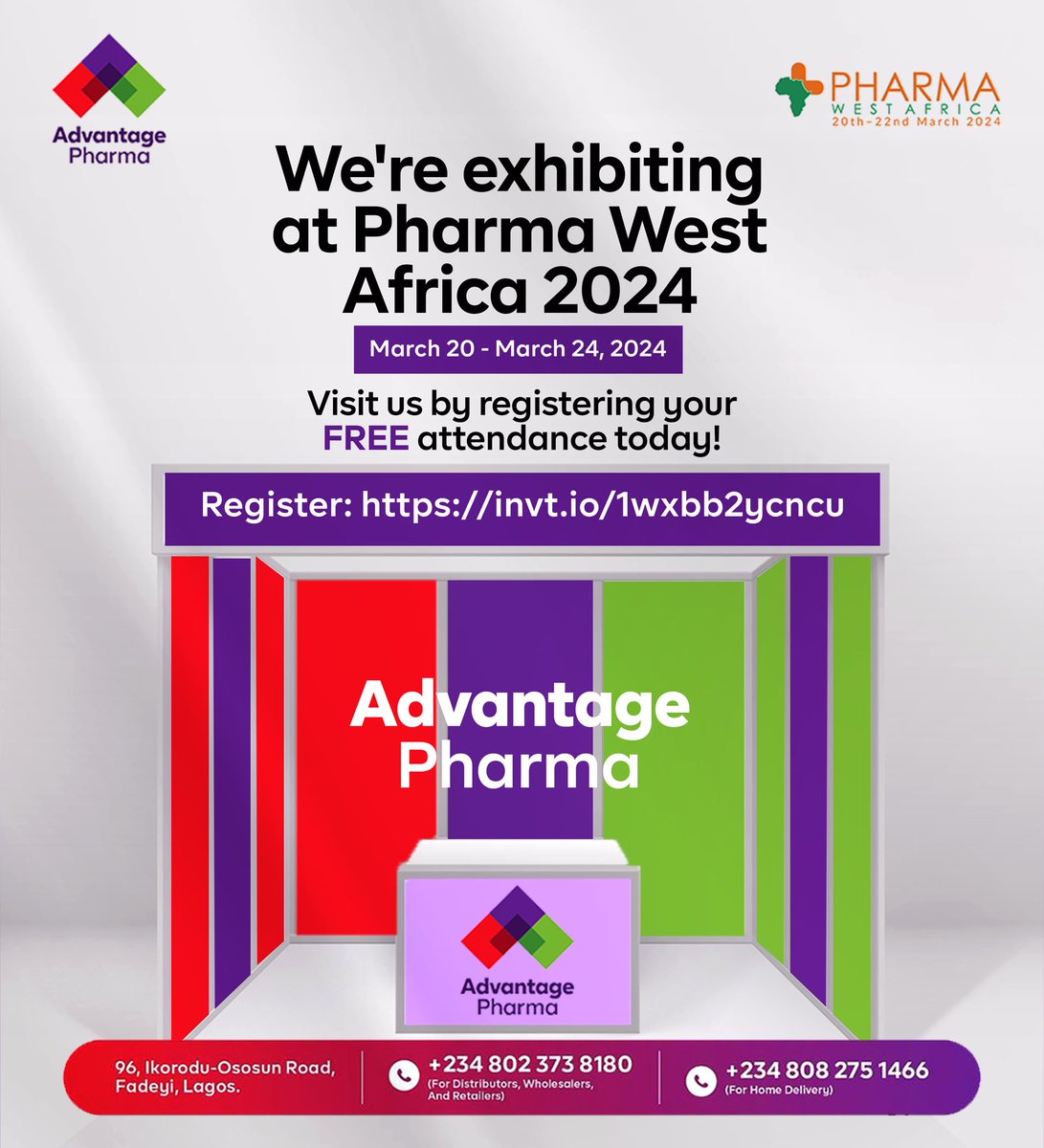 We're exhibiting at Pharma West Africa 2024. 

Visit us by registering your FREE attendance today! invt.io/1wxbu5c6iuz

#exhibition #pharmacist #westafrica