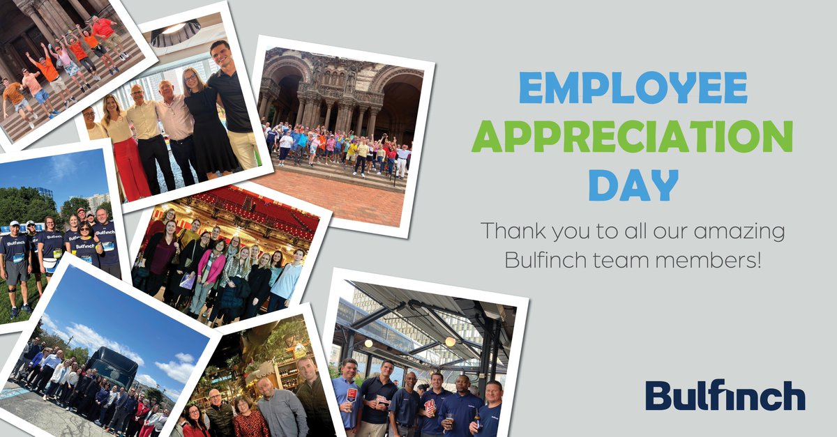 BulfinchCos's tweet photo. Happy Employee Appreciation Day! Bulfinch is grateful for all of our amazing team members. We thank them for their hard work and dedication! 😊  #employeeappreciationday2024 #DiscoverandDeliver #Bulfinch https://t.co/XzEfj2Uzjf