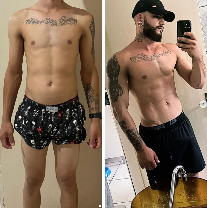 lybrjack's tweet image. Thread com fotos de cada aluno do meu portfólio de resultados.
São alunos da consultoria online e você pode acompanhar todos eles, link na bio.
Vamos começar pelo Vitor, que fez um acompanhamento por quase um ano e meio e adicionou praticamente 30 quilos.