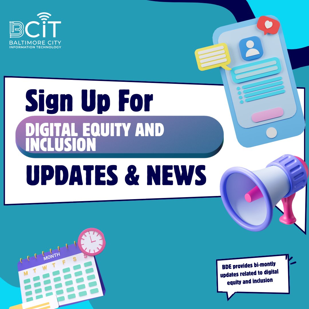 Stay informed and engaged with your local community! Sign up today for our digital equity and inclusion bi-monthly bulletin. Subscribe now linktr.ee/baltimorecityit #DigitalEquity #FreeBmoreWiFi