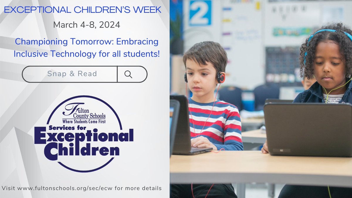 FCS SEC (@fcs_sec) on Twitter photo We are excited to kick off Exceptional Children's Week on Monday, March 4th! Visit our website to view a list of suggested activities. Don't forget to tag us using the hashtag #SEC_ECW24 when posting your pictures! <a href="/GillandTris/">Tris Gilland</a> <a href="/SherryCP3/">Sherry Peterson</a> <a href="/YolandaBW/">Dr. Yolanda Brownlee</a>
fultonschools.org/sec/ecw We are excited to kick off Exceptional Children's Week on Monday, March 4th! Visit our website to view a list of suggested activities. Don't forget to tag us using the hashtag #SEC_ECW24 when posting your pictures! <a href="/GillandTris/">Tris Gilland</a> <a href="/SherryCP3/">Sherry Peterson</a> <a href="/YolandaBW/">Dr. Yolanda Brownlee</a>
fultonschools.org/sec/ecw