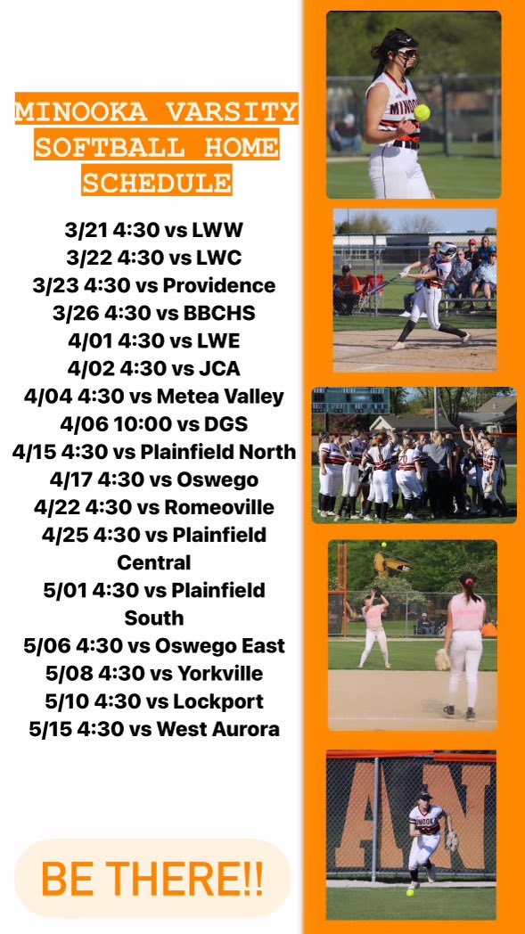 Minooka softball fans mark your calendars! 

Home opener is 3/21 vs LWW

Let’s pack the stands again this season!

#homegrownminooka 

Shout out to @taylor_mackin11 for the graphic design