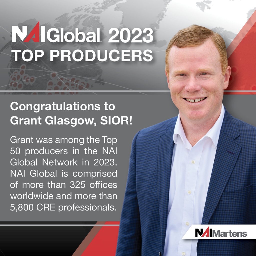 Congratulations to NAI Martens President Grant Glasgow, SIOR!

Out of 5,800+ producers worldwide across 350 offices, Grant secured his spot in the top 50 of NAI Global producers for the second time in three years! 🏆 

#NAIMartens #wichita #kansas #NAIGlobal #SIOR