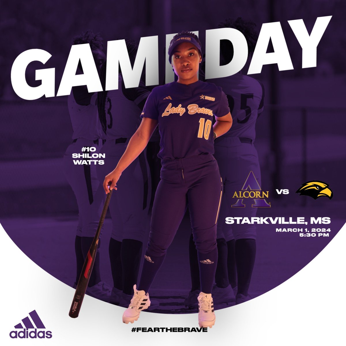 🚨 GAMEDAY 🚨

🆚️ @SouthernMissSB
⏰: 5:30 PM 
📍: Starkville, MS

#FearTheBrave #SWACSB
