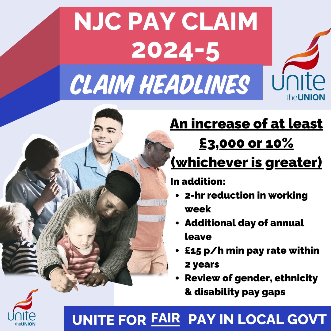 The NJC pay claim for 2024 has now been submitted.

The recruitment &amp; retention crisis in local government can only be fixed with the restoration of decent pay and conditions and Unite will not stand by while our members struggle to pay their bills. 
#FairPayForCouncilWorkers