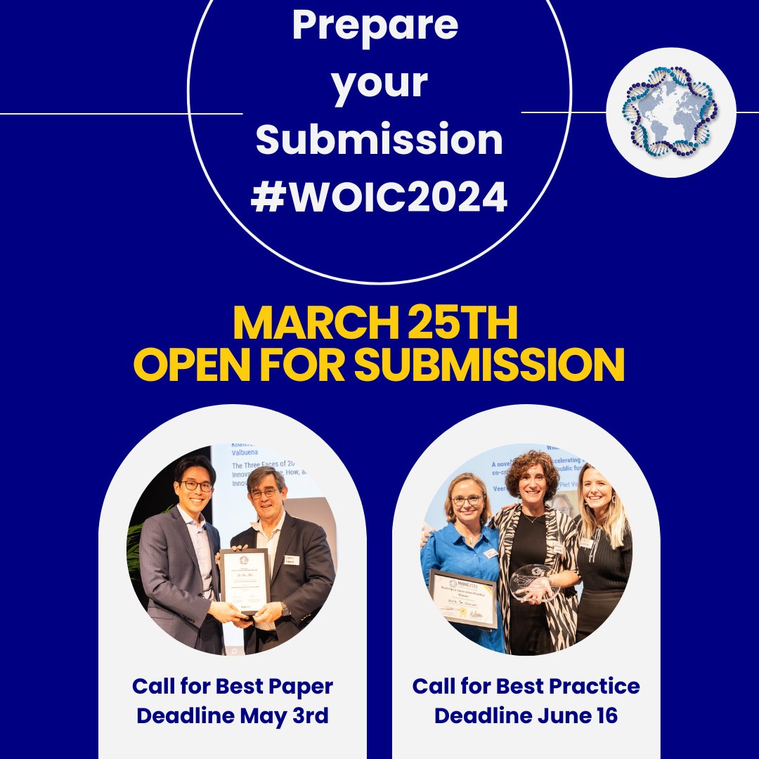 Knowledge sharing is the cornerstone of our #WorldOpenInnovationConference. Get ready to submit your Paper or Best Practice - Submissions open on March 25th! #WOIC2024 @Bogers @HenryChesbrough @marisolmenendez @berkeleyhaas #BestPractice #BestPaper