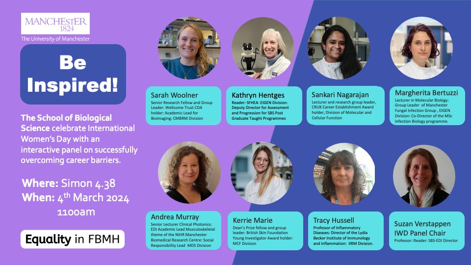 FBMH_SR's tweet image. Join the School of Biological Sciences for an exclusive panel as they discuss overcoming barriers to excelling in your career as part of our International Women&apos;s Day celebrations!

📅11:00 4th March in Room 4.38 Simon Building

@FBMH_UoM @UoMEandD @SBS_AthenaSwan