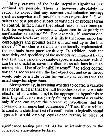 aqsalose's tweet photo. Sander Greenland in 1989: It is known using  conventional significance levels used in step-wise selection, has problems https://t.co/ABs02jQt21 

As far as I am aware, step-wise is alive and well (just read a paper 2019). Curious how long it takes for knowledge to percolate https://t.co/NwyQmxF98W