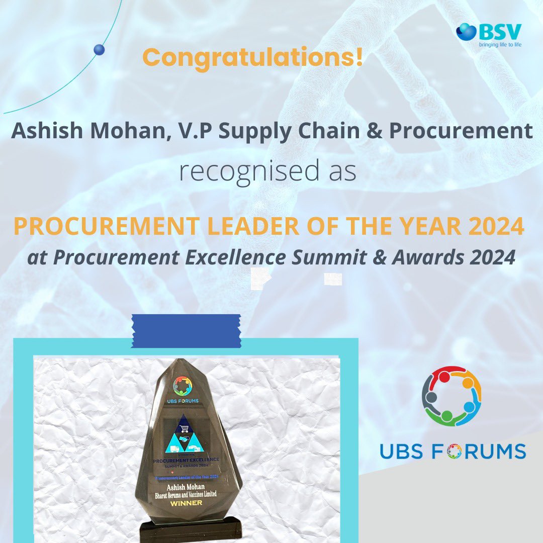 Congratulations to Ashish Mohan, VP-Supply Chain & Procurement for being honored as the 'Procurement Leader of the Year 2024’ at the Procurement Excellence Summit & Awards 2024. #bsvwithu #ProcurementExcellence