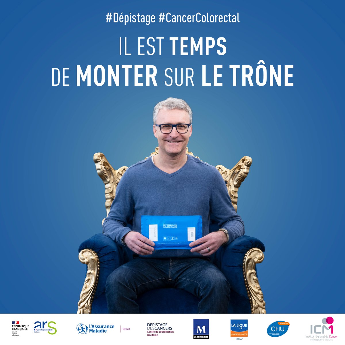 ICM_Montpellier's tweet image. #CancerColorectal
Il est temps de monter sur le #trône pour régner sur votre santé 👑. Récupérez le kit de dépistage auprès de votre médecin/pharmacien ou sur monkit.depistage-colorectal.fr/#/accueil
@ars_OC @cpam34 @crcdcoccitanie @chu_Montpellier @laliguecancer @montpellier_ @groupeunicancer