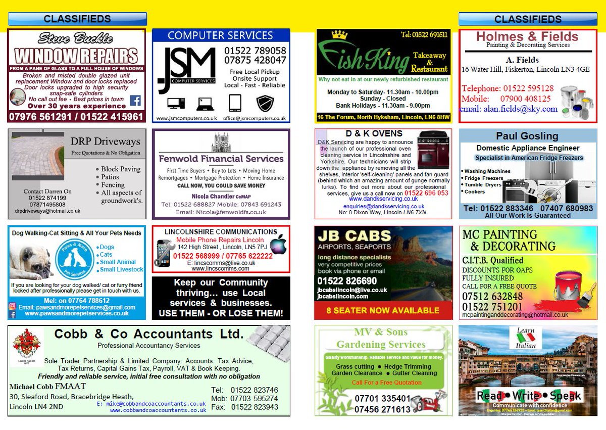 CLASSIFIEDS: Advertising Rates – From as little as just £22pm (NO VAT) For our latest media pack, please email: nigel@insidelincs.co.uk Visit us online @ insidelincs.co.uk - to find out more! We will beat ANY like for like advertising quote!