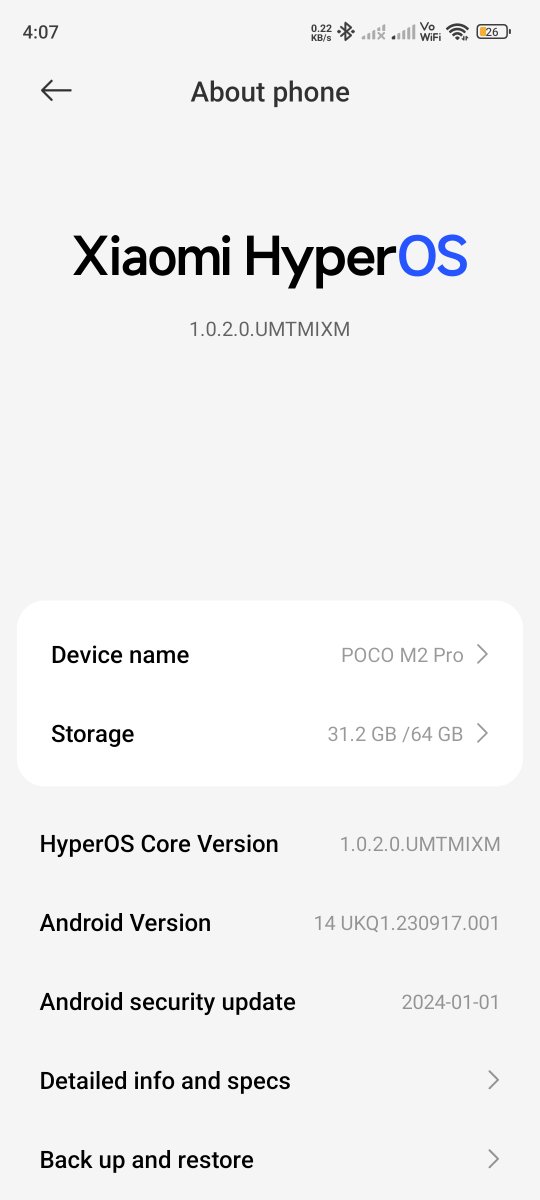 I have updated PocoM2Pro from A12 to directly A14 with HyperOS.
Also increased virtual Ram.
what should I call myself now? #Vella 
Also got unlimited GooglePhotos Storage with IMEI spoofing