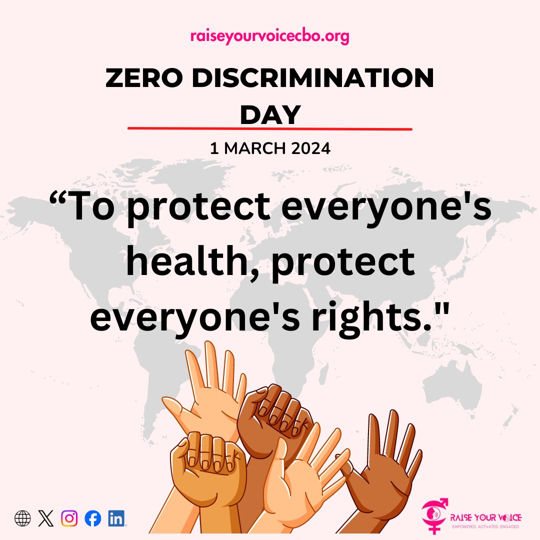 Today and every day, let's pledge to challenge discrimination in all its forms. Whether it's based on race, gender, sexual orientation, religion, or disability – discrimination is a barrier to progress and justice. #ZeroDiscriminationDay #RaiseYourVoice