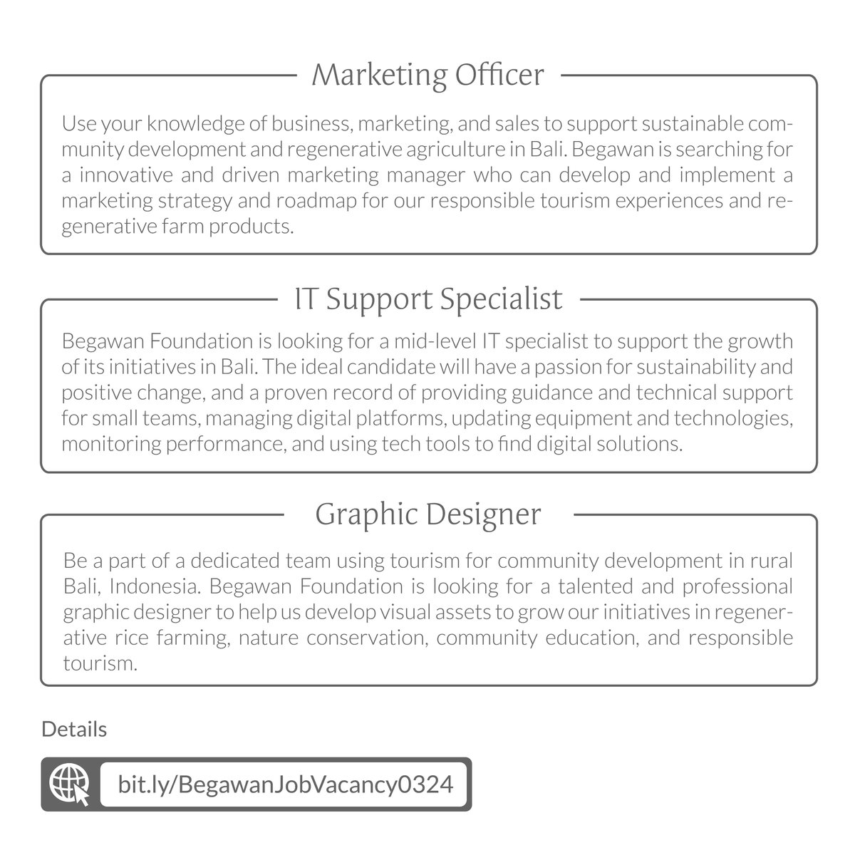 begawanlife's tweet photo. #WeAreHiring: Marketing Officer, IT Support Specialist, and Graphic Designer. Kindly apply and be a part of our team! Check the details of the job in our bio.

https://t.co/J8AGImx371

#marketing #jobvacancy #graphicdesigner #itsupport https://t.co/JAloRCEEpf