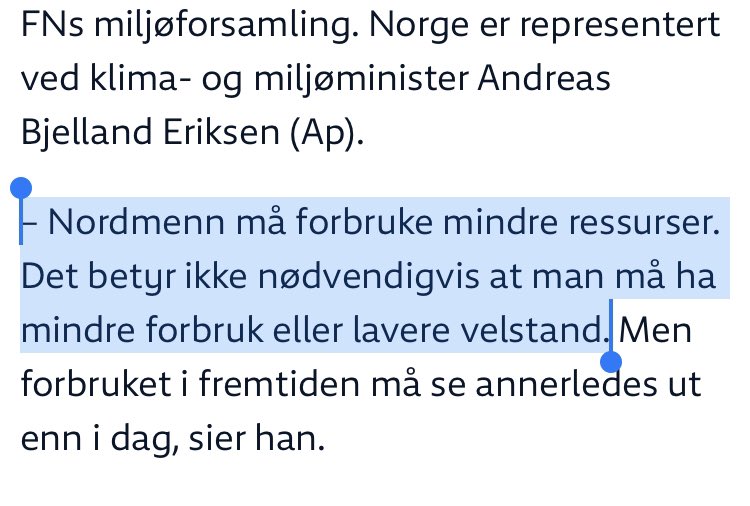 Dette er absurde uttalelser fra <a href="/BjellandEriksen/">Andreas Bjelland Eriksen</a>. Vi må redusere forbruket. Det betyr mindre forbruk. Å si noe annet er ren tildekning. 

(Bonuspoeng til dem som kan forklare hva i alle dager «annerledes» forbruk er for noe.)

nrk.no/klima/fn_-forb…