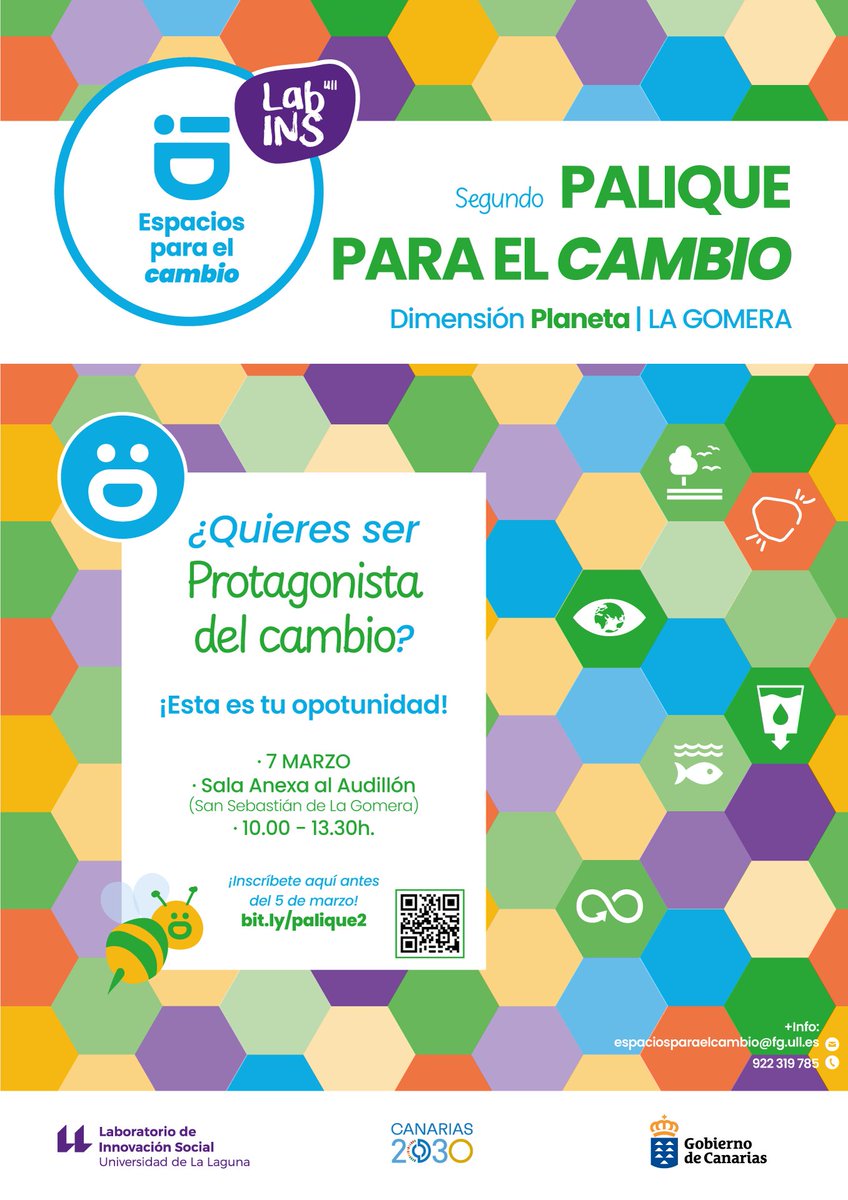 🚀♻️✨¿Quieres ser #Protagonistadelcambio? Ven al #Palique2 de #Espaciosparaelcambio para dialogar en torno a los #ODS de la #DimensiónPlaneta y construir una #Canarias ➕sostenible. 🗓️7 MARZO 📍San Sebastián de La Gomera 🖊️Apúntate bit.ly/palique2 @canarias2030 @ULL