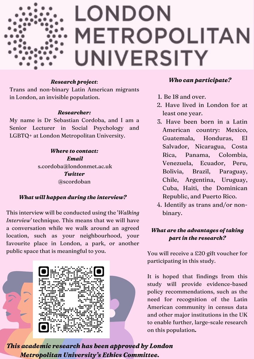 This research aims to understand how trans and non-binary Latin American people living in London understand their migration histories and wellbeing. More information: sebastian-cordoba.com/2024/02/29/tra…