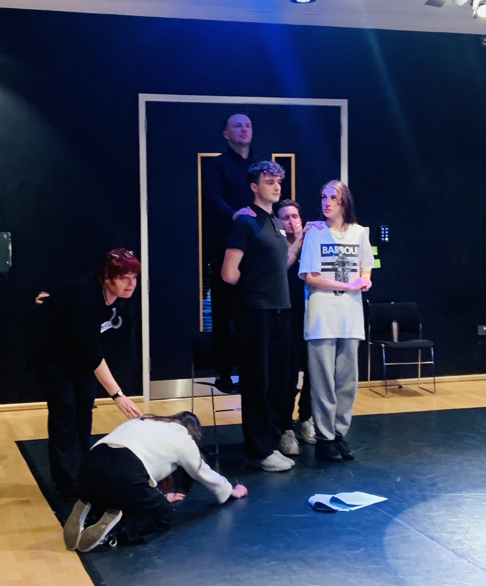 MMUPGCEDrama student teachers working with RSC workshop leader Rachel Gartside on Macbeth.