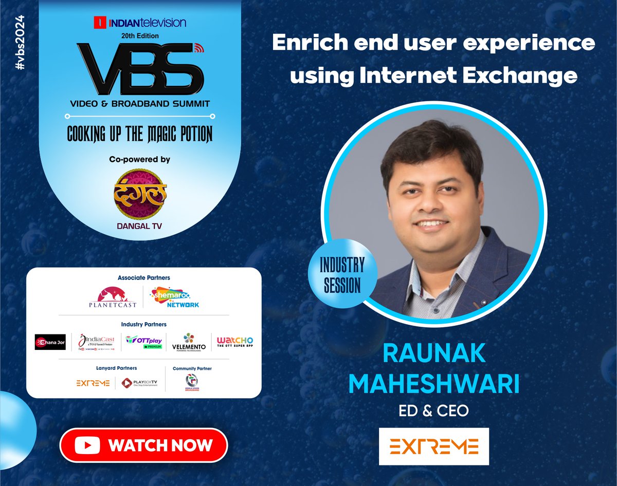 Missed the session? Watch Now on YouTube: Enrich end user experience using internet exchange by Raunak Maheshwari, ED & CEO, Extreme Labs at Video & Broadband Summit 2024!

Watch Now: youtube.com/watch?v=Yftgy5…

For More Info: videoandbroadbandsummit.com

#VBS2024