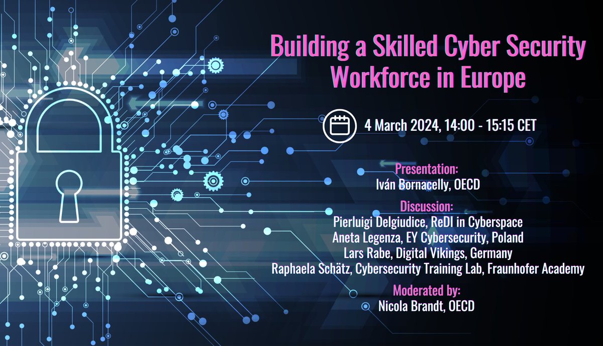 Europe has a shortage of >300 000 cyber security professionals. The growing number of #cyberattacks means that employment rates for experts in the field are at an all-time high. How to speed up building a strong #cybersecurity workforce? Join our webinar: events.oecd-berlin.de/319?referrer=x